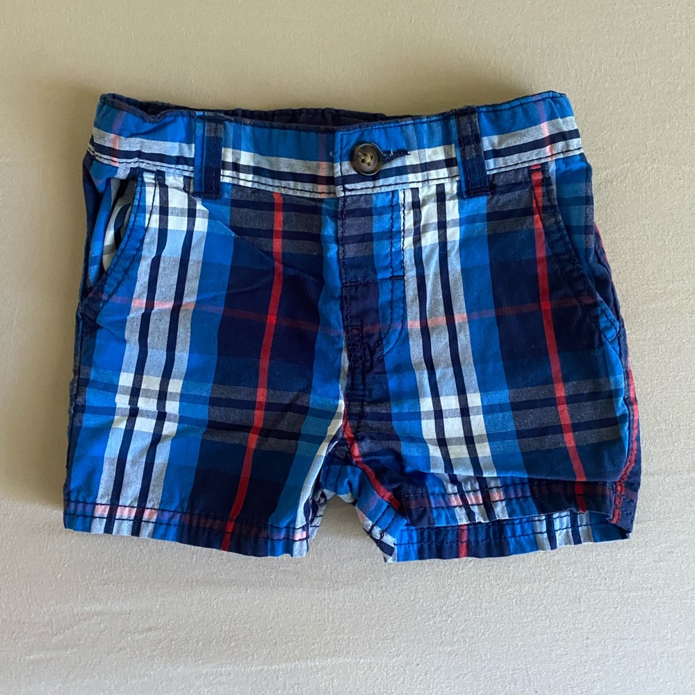 Carter’s Baby Boy Clothes Summer Plaid Shorts Navy Blue Res 12 Months Preppy